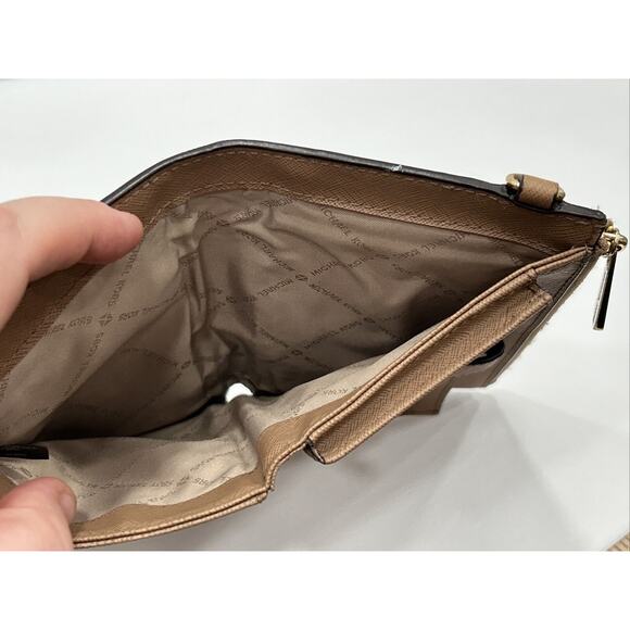 Michael Kors Jet Set Travel Large Double Zip Phone Wallet Brown Tan Leather - Picture 9 of 14